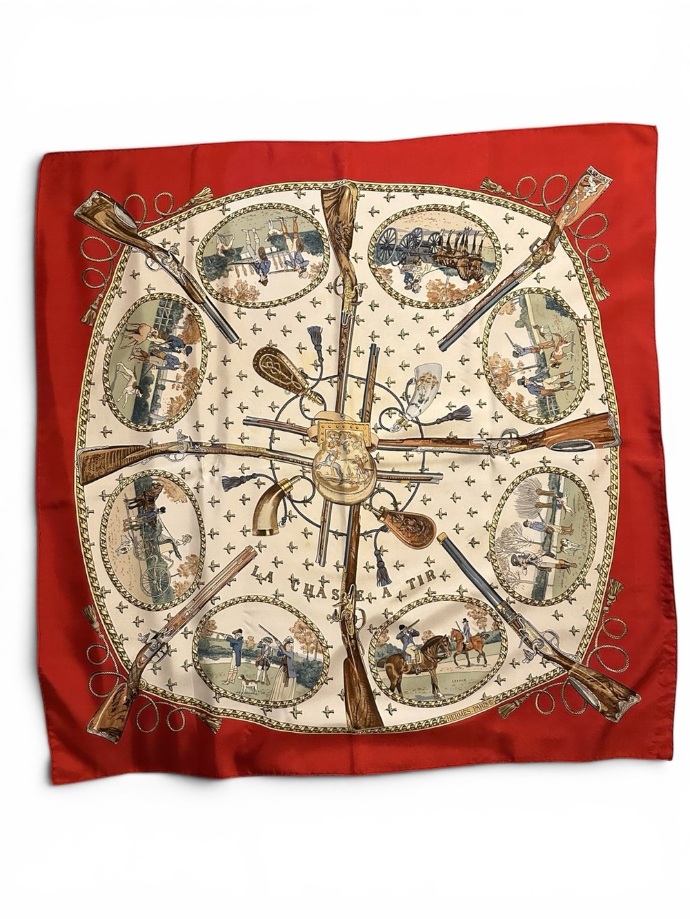 Hermès La Chasse à Tir Vintage Philippe Ledoux Carré 90 Silk Scarf France